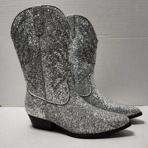 New Portland Silver Glitter Olympia Western Cowboy Boots - Size 8.5